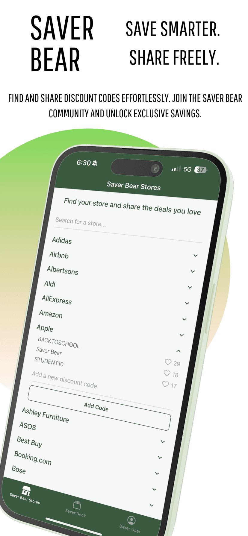 Saver Bear App Screenshot 1 - Coupon Codes